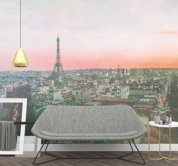 Paris wall mural eiffel tower at sunset - TenStickers