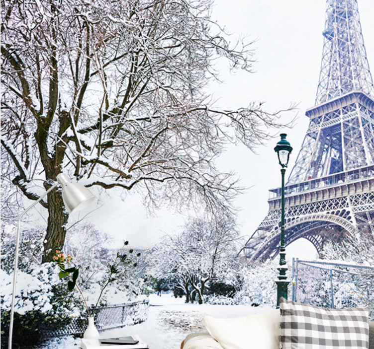 Paris wall mural eiffel tower in snow - TenStickers