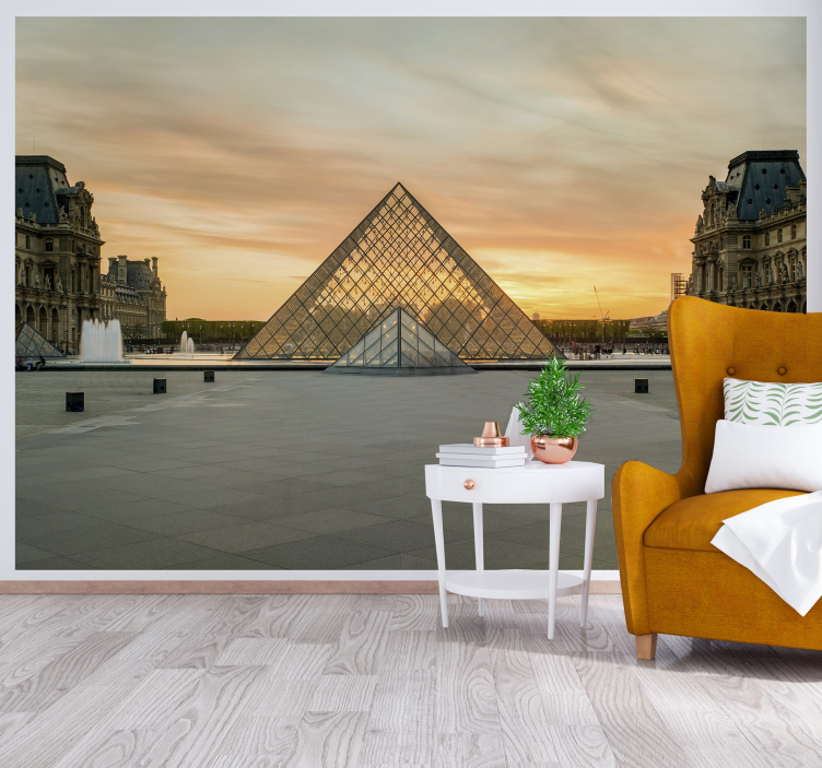 Paris wall mural louvre pyramid sunset - TenStickers