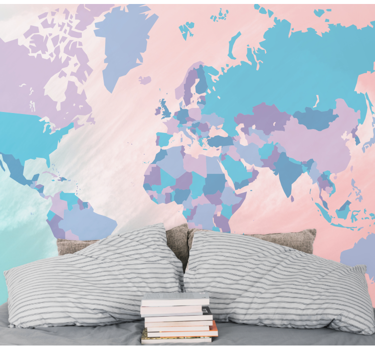 Pastel shades Political world map mural - TenStickers