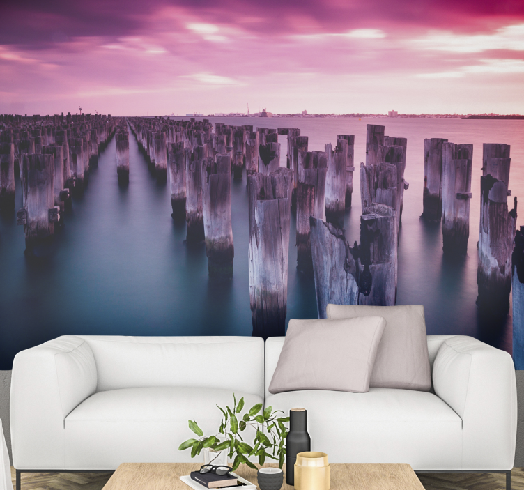 Pier Sunset Scene landscape mural wallpaper - TenStickers