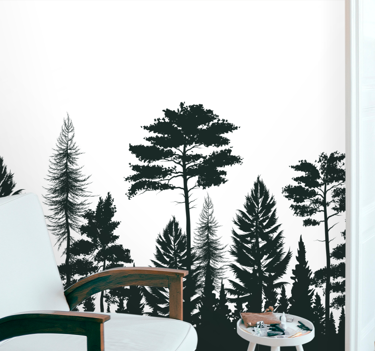 Pine trees silhouette  Forest Wall Mural - TenStickers