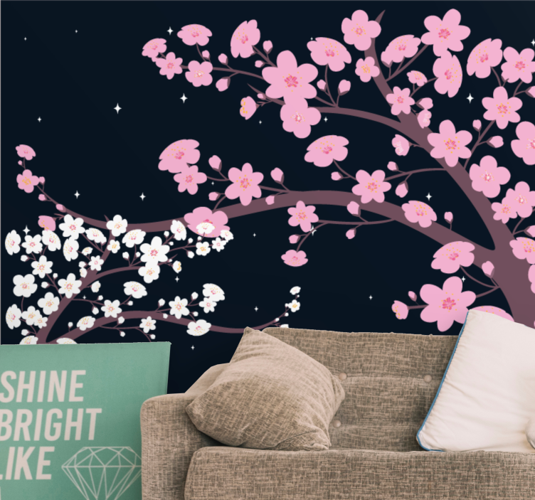 Pink and white flowers at night 3D Wall Mural - TenStickers