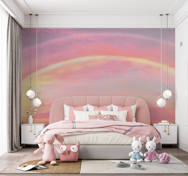 Pink sky with rainbow Kids wall mural - TenStickers
