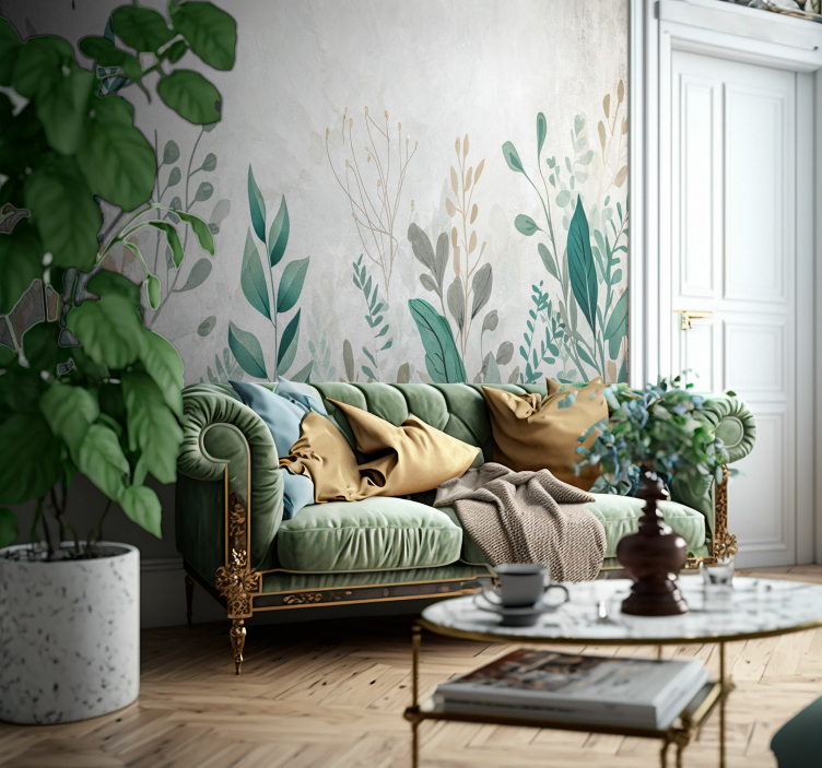 Plants painting living room wall mural - TenStickers
