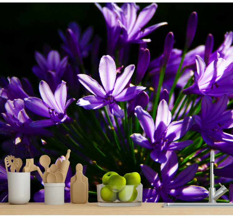 Purple flowers Kitchen Wall Mural - TenStickers