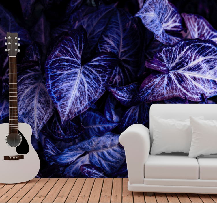 Purple Leaf Patterns mural for living room - TenStickers