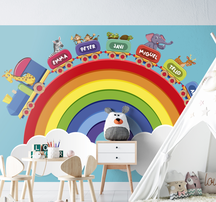 Rainbow train adventure nursery mural - TenStickers