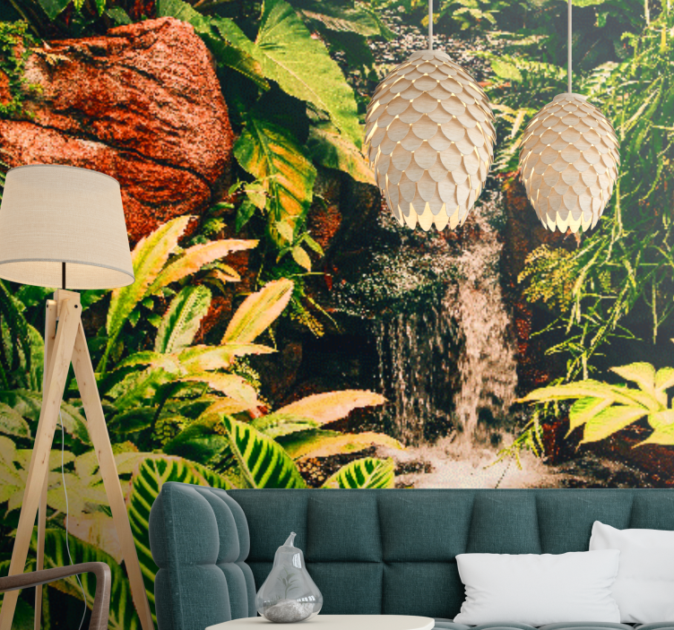Rainforest and leaves living room wall mural - TenStickers