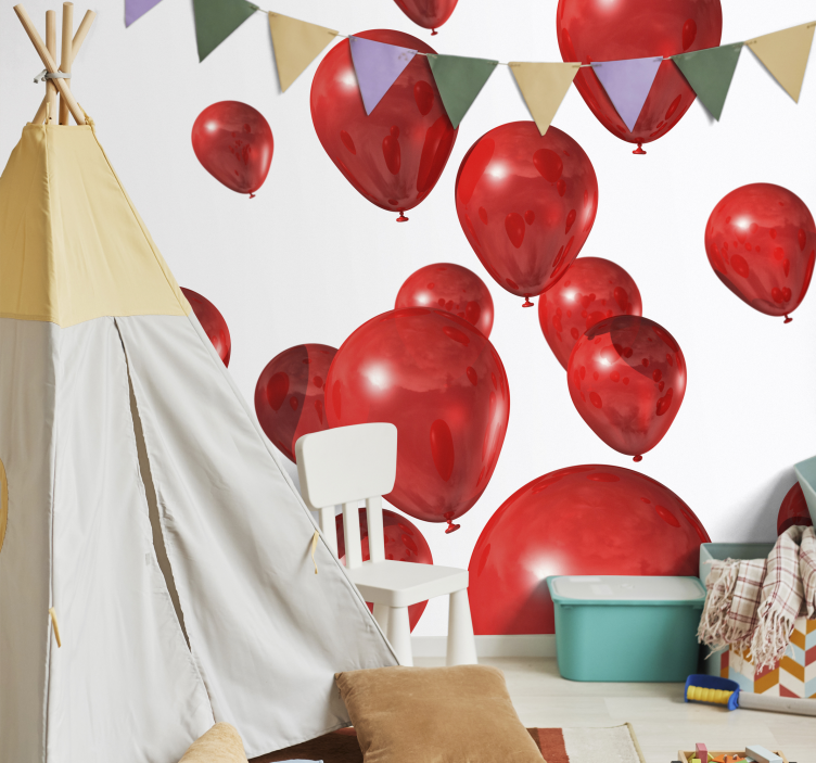 Red balloons floating Kids wall Murals - TenStickers