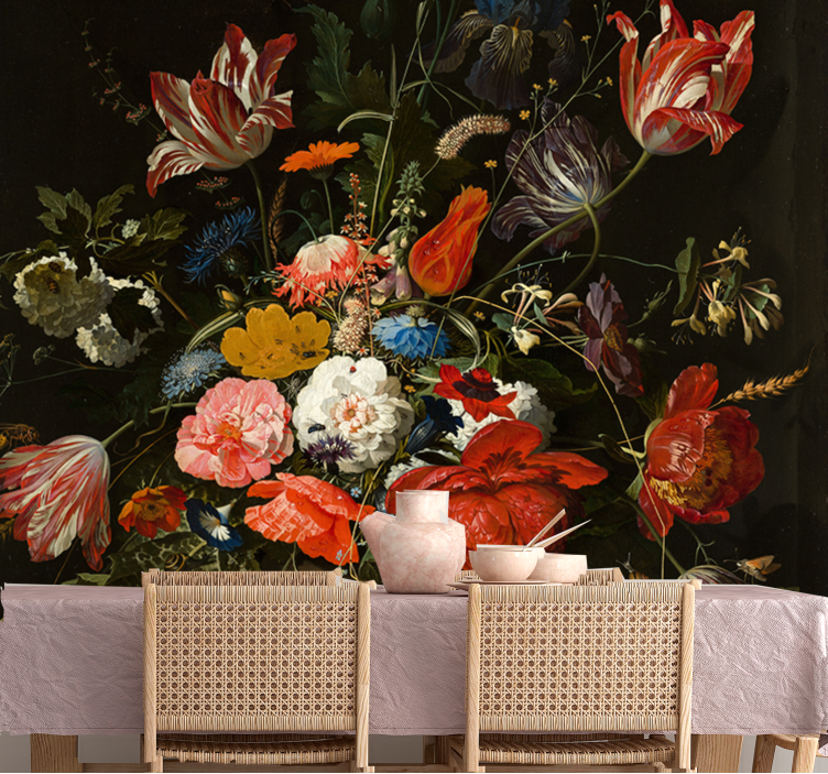 Red blue and white flowers Art Wall Mural - TenStickers