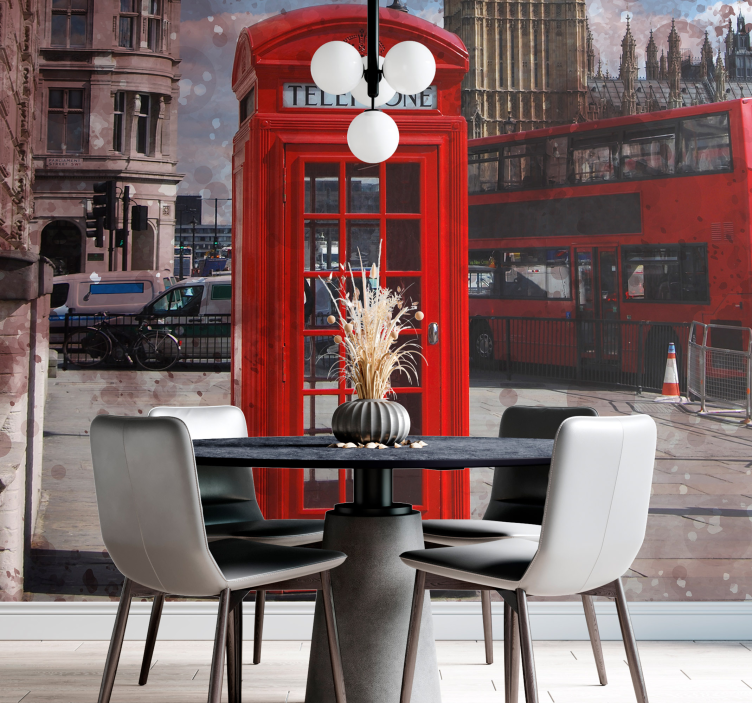 Red bus telephone booth  London Wall Mural - TenStickers