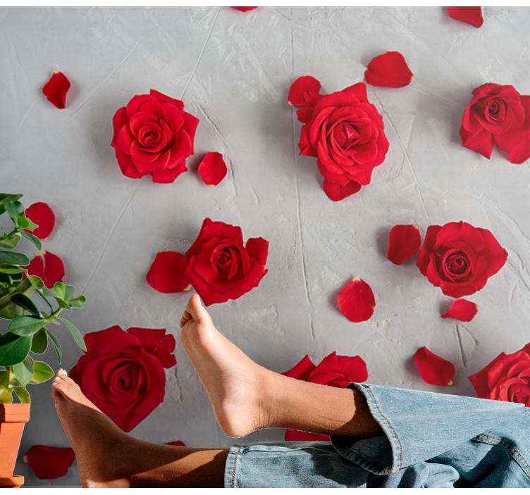 Red Rose Petals flower mural - TenStickers