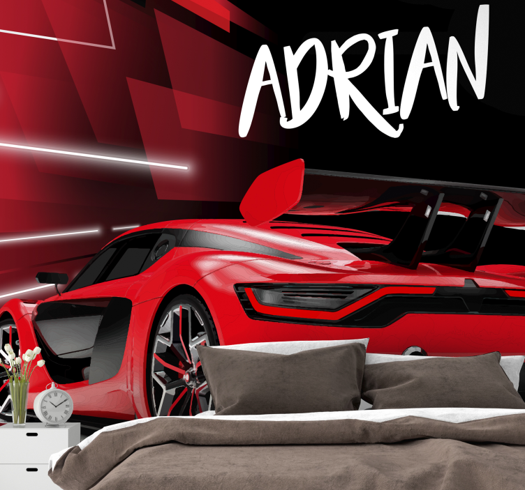 Red sporty car wall mural - TenStickers