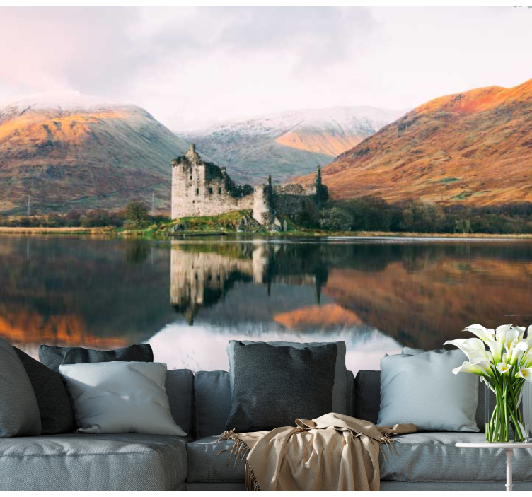 Scottish castle reflection landscape mural wallpaper - TenStickers