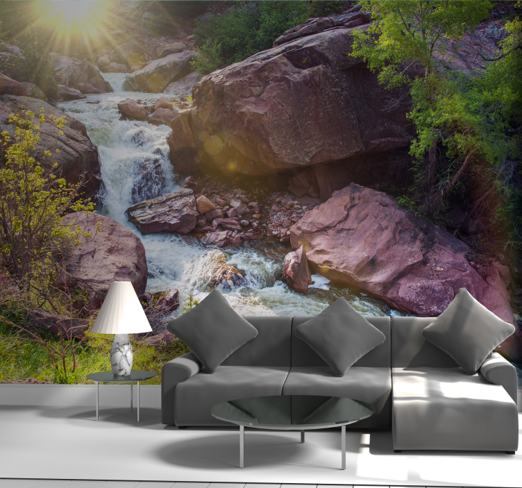 Serene Mountain Stream landscape mural wallpaper - TenStickers