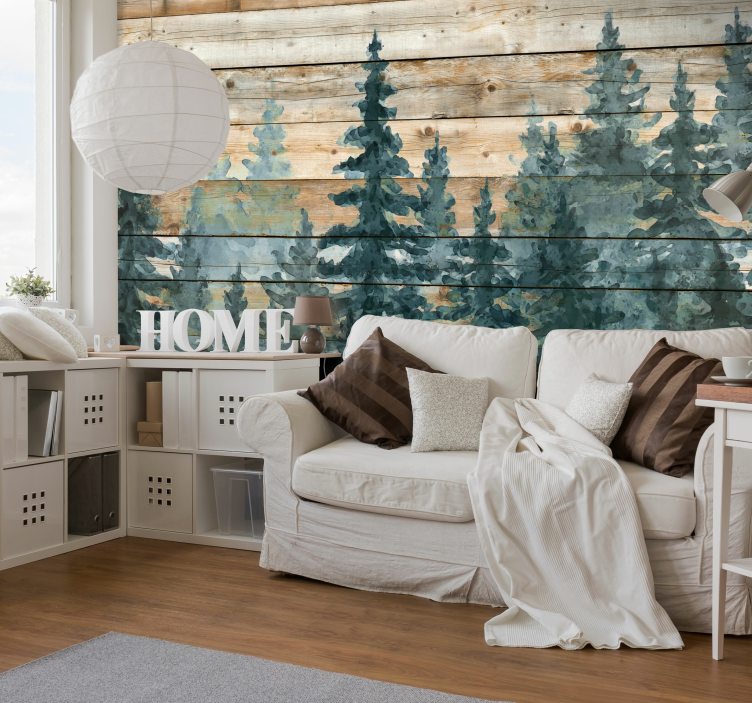 Serene pine forest mural for living room - TenStickers
