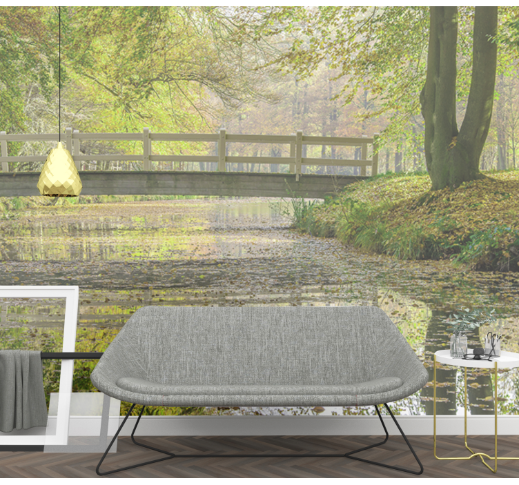 Serene River Bridge nature wall mural - TenStickers