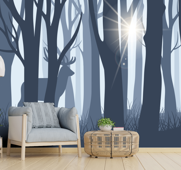 Silhouette reindeer and trees wall mural - TenStickers
