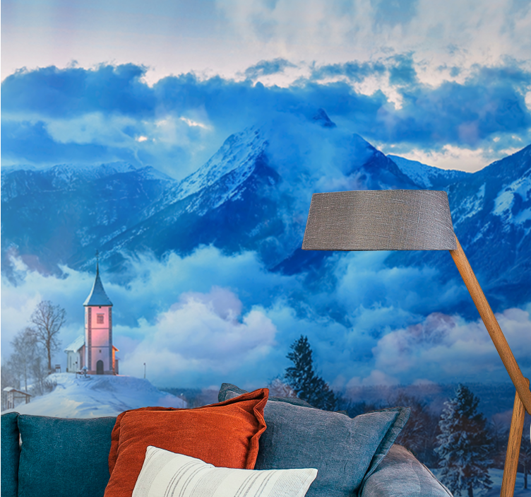 Snow mountain and fog Mountain wall mural - TenStickers