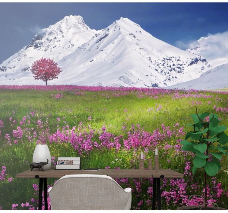Snowy mountains blossom nature wall mural - TenStickers