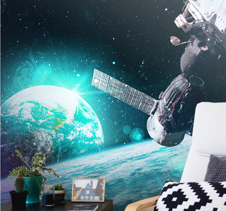 Space mural spacecraft orbiting earth - TenStickers