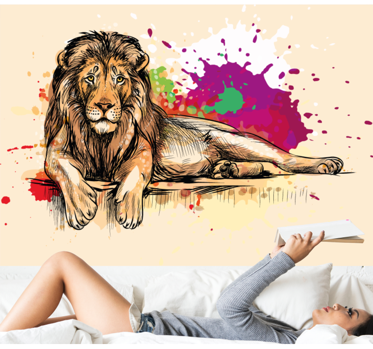 Splash colourful Lion wall mural - TenStickers