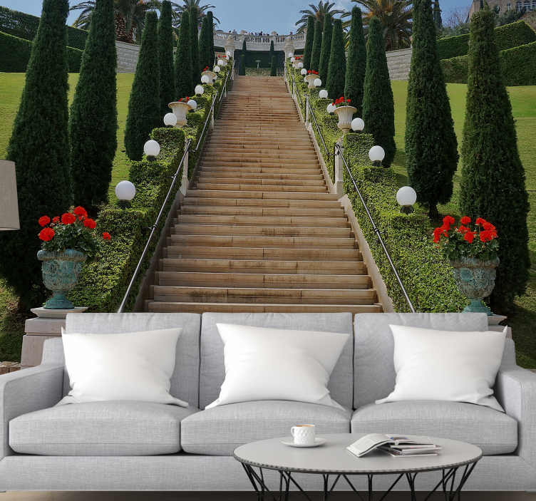 Stairway garden path landscape mural wallpaper - TenStickers