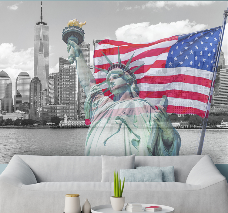 Statue Freedom Skyline new york wall mural - TenStickers