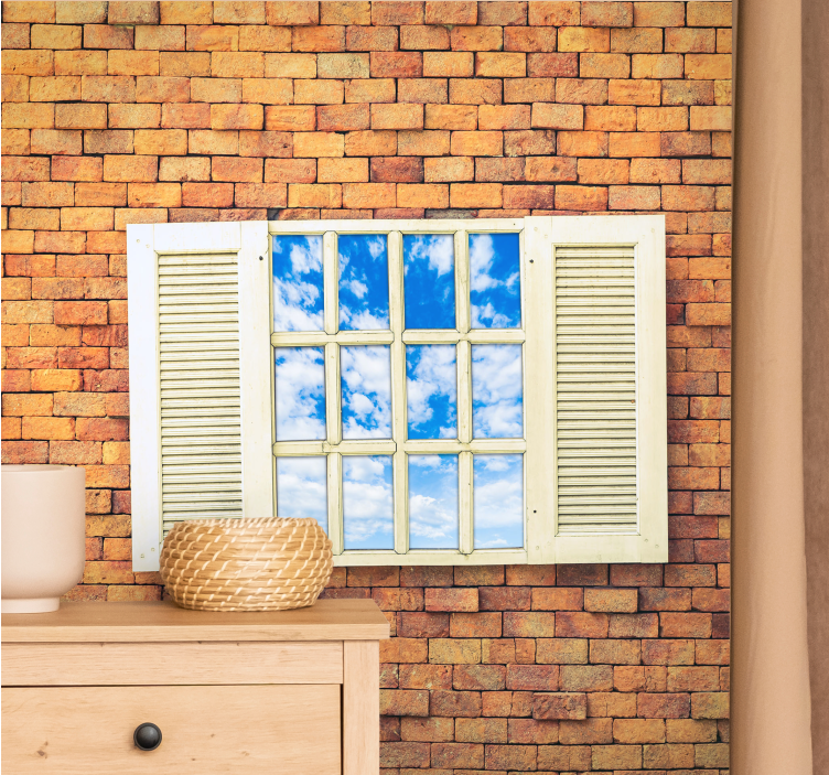 Stone wall mural open window view - TenStickers