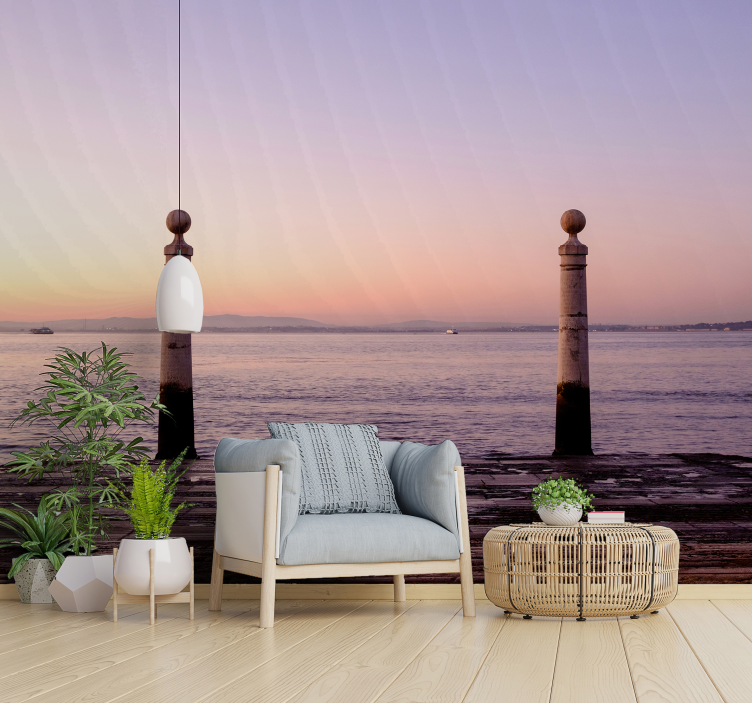 Sunset Pier Vista landscape mural wallpaper - TenStickers