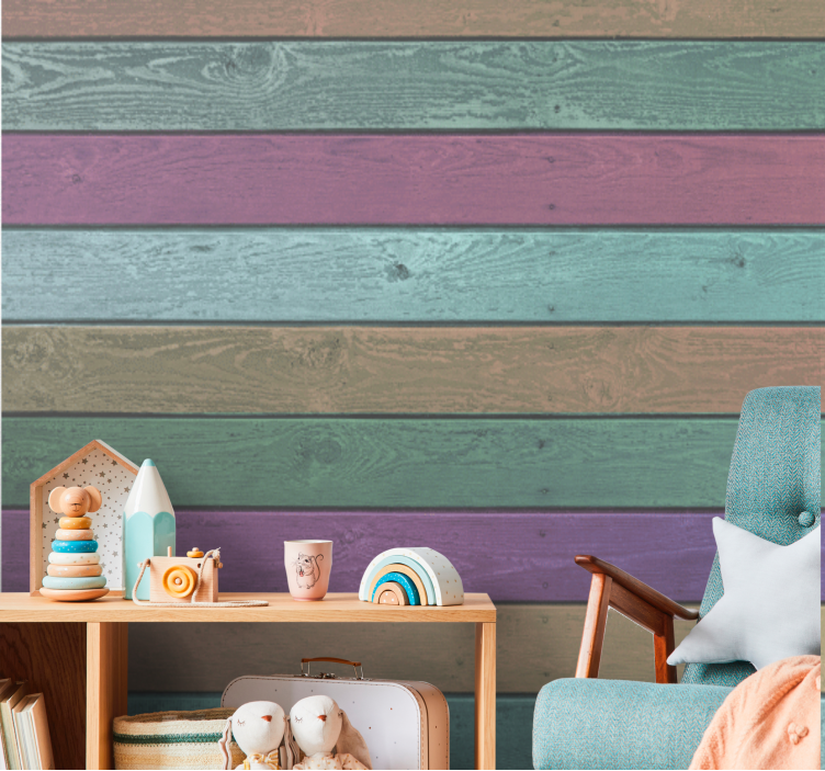 Rainbow Planks Dark Shades wood look wallpaper - TenStickers
