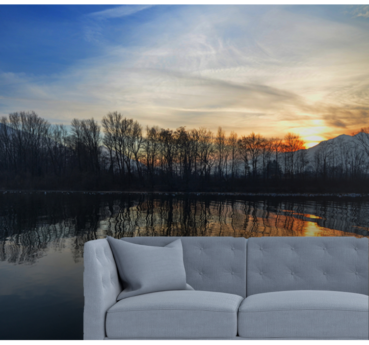 Tranquil Lake Sunset landscape mural wallpaper - TenStickers