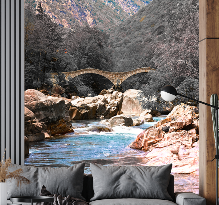 Tranquil river crossing landscape mural wallpaper - TenStickers