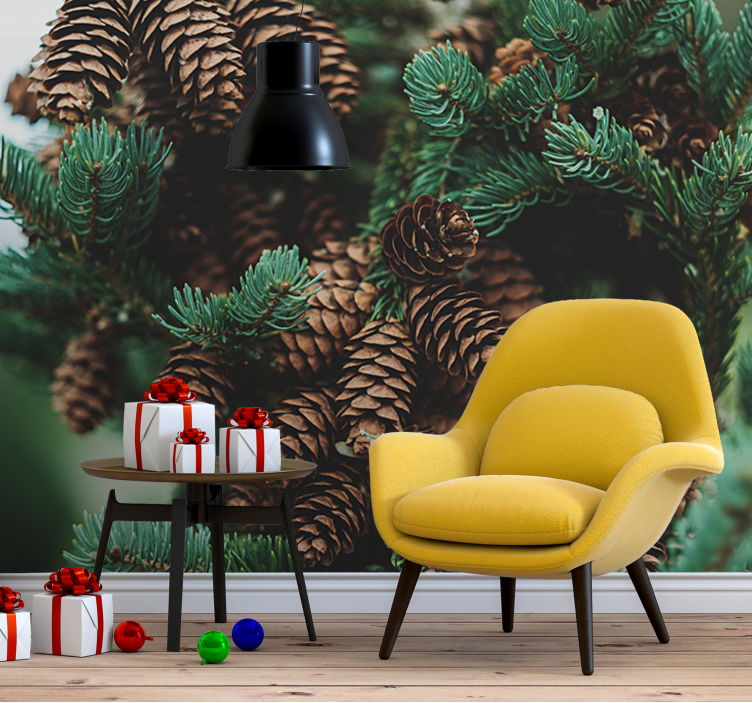Tree mural pine cone cluster art - TenStickers