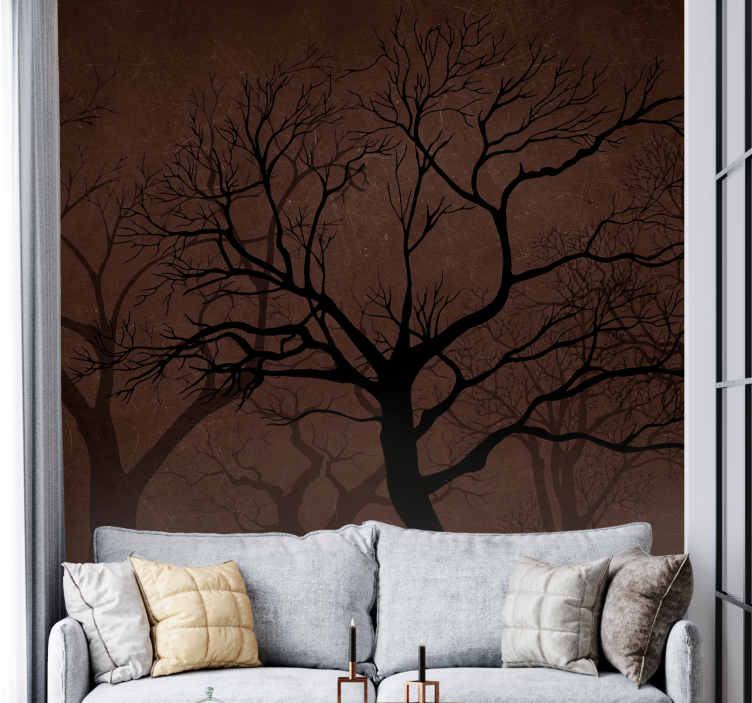 Tree with brown background nature wall mural - TenStickers