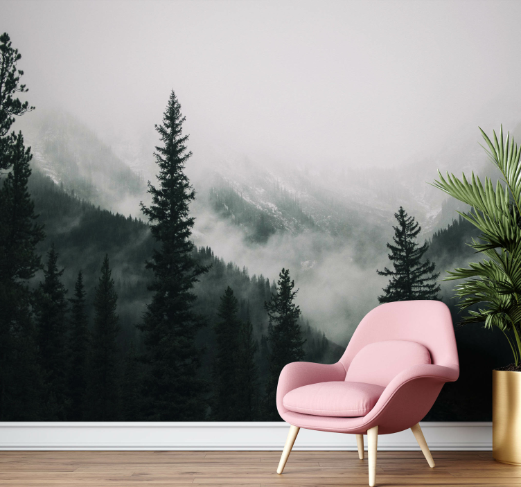 Trees between mountains wall mural - TenStickers