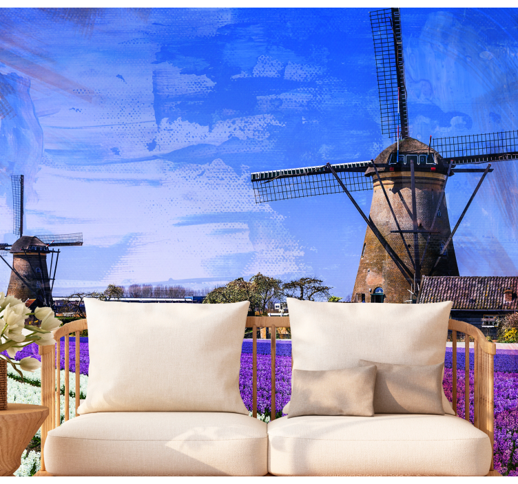 Tulip Field Windmills city wall mural - TenStickers