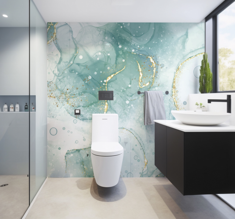 Turquoise and gold marble Bathroom Murals - TenStickers