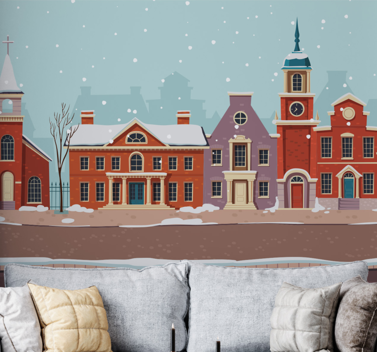 Urban winter landscape Christmas wall mural - TenStickers