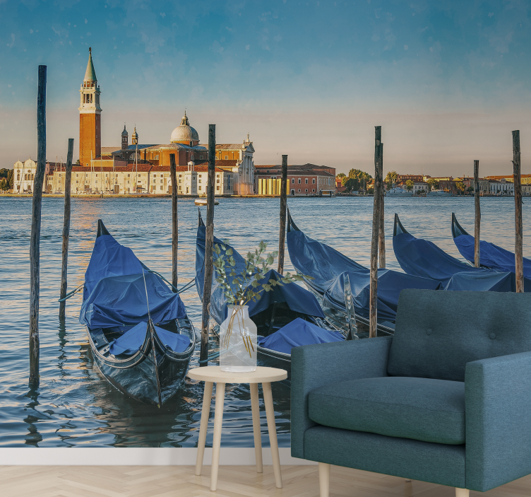 Venice dock bridge with boats 3D Wall Mural - TenStickers