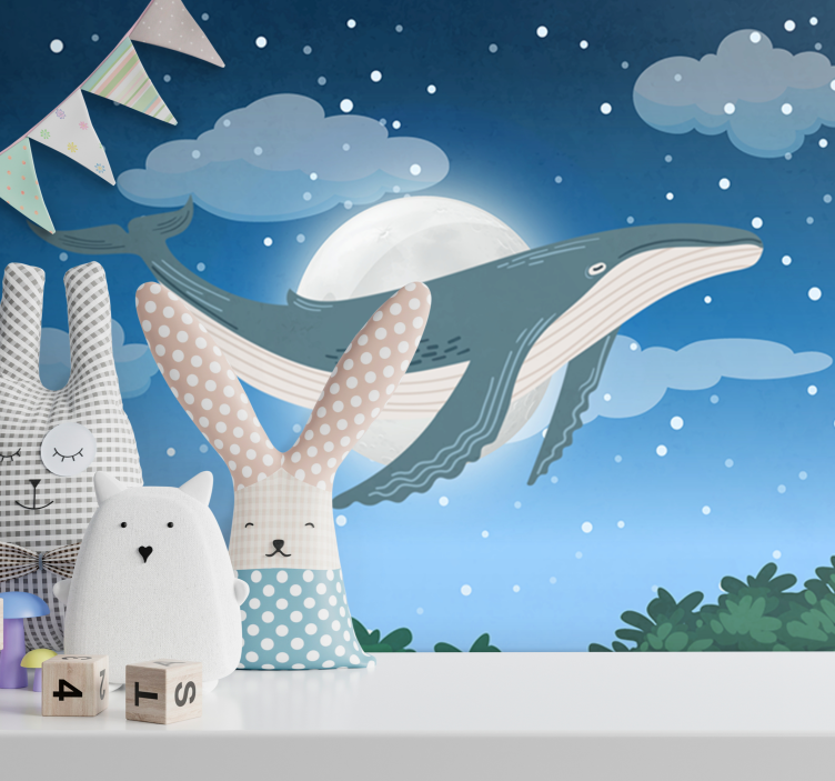 Whale under moonlight animal wall mural - TenStickers