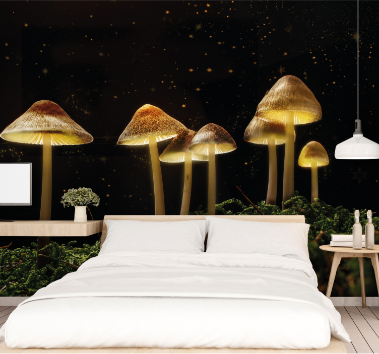 Wild mushrooms glow nature wall mural - TenStickers