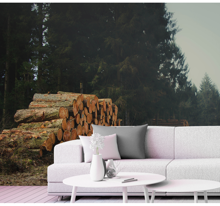 Wooden Piles In Woodland forest wall mural - TenStickers