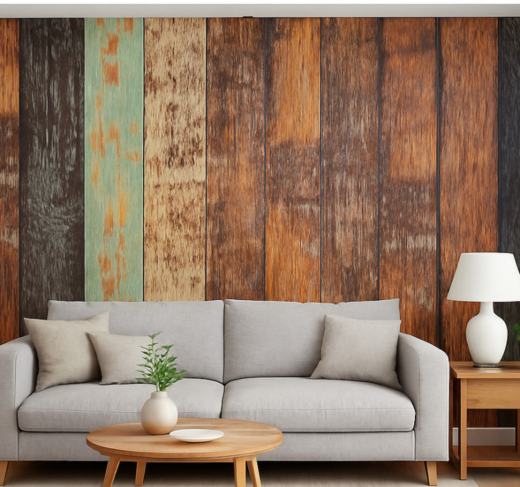 Wooden coloured planks mural for living room - TenStickers