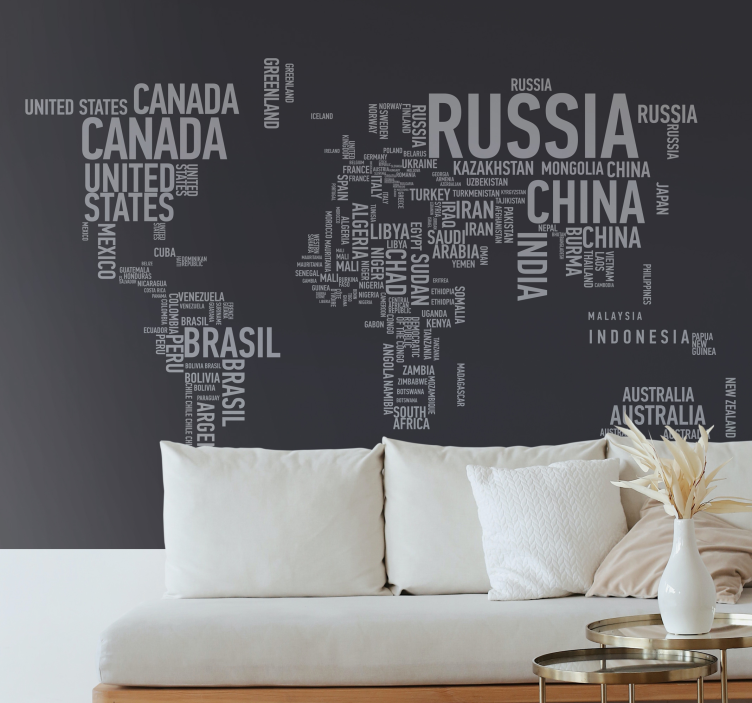 World map with names  world map mural - TenStickers