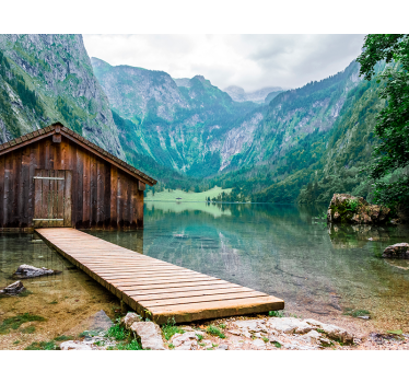 Hut in the mountain landscape wall mural - TenStickers
