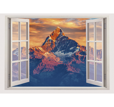 mountain peaks window view 3d mural wallpaper - TenStickers