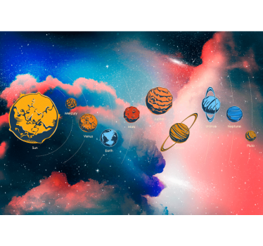 Solar System with planets names space mural wallpaper - TenStickers