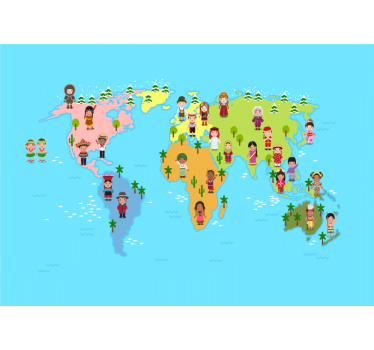 Children characters world map wall mural - TenStickers